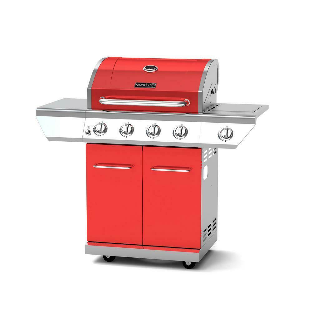 Propane Grill 48000 BTU 4-Burner Heat Thermometer Warming Rack  Steel