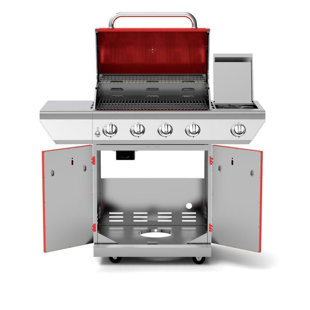 Propane Grill 48000 BTU 4-Burner Heat Thermometer Warming Rack  Steel