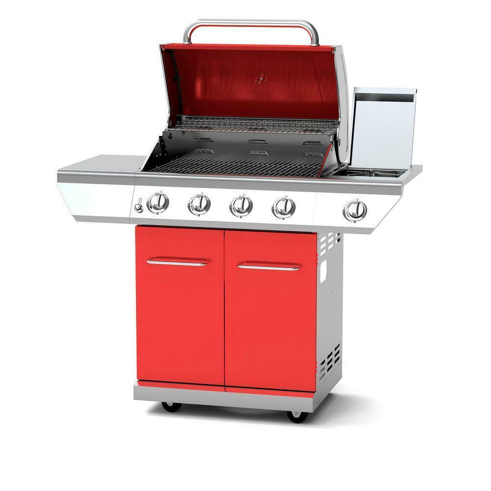 Propane Grill 48000 BTU 4-Burner Heat Thermometer Warming Rack  Steel