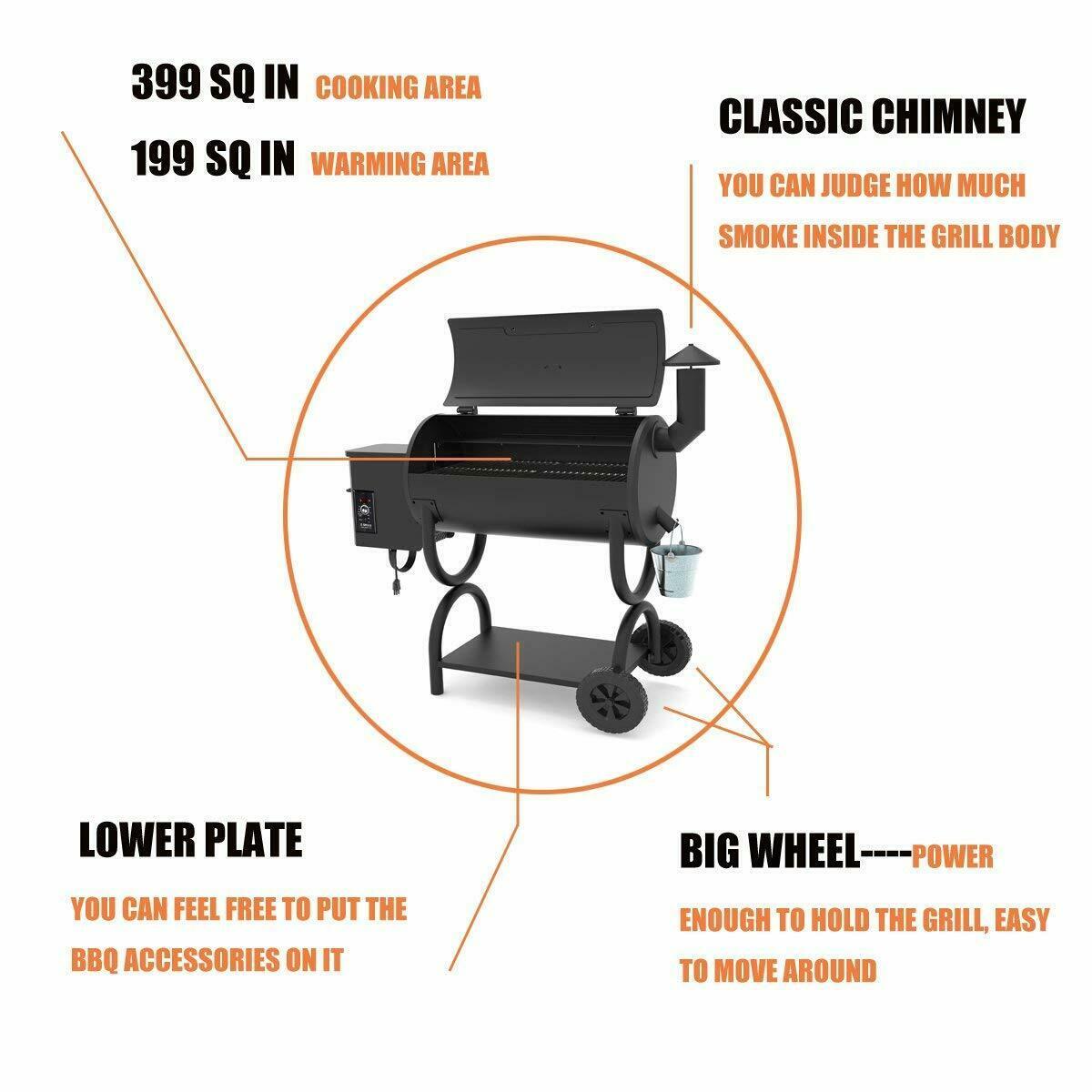 ZPG-550B Pellet Grill BBQ Smoker with Digital Control 520 sq.in