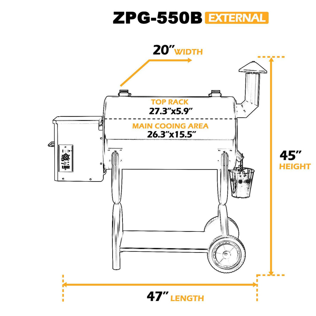 ZPG-550B Pellet Grill BBQ Smoker with Digital Control 520 sq.in
