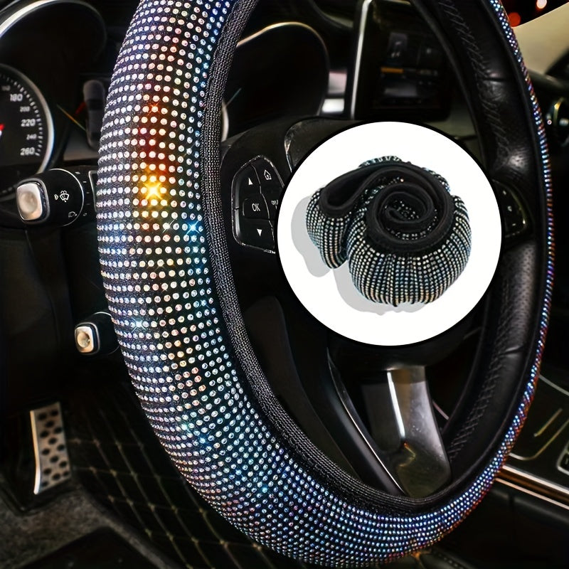 18pcs/set Light Luxury Hot Artificial Diamond Car Interior Set Crystal Steering Wheel Cover Mobile Phone Holder Women Car Interior Accessories