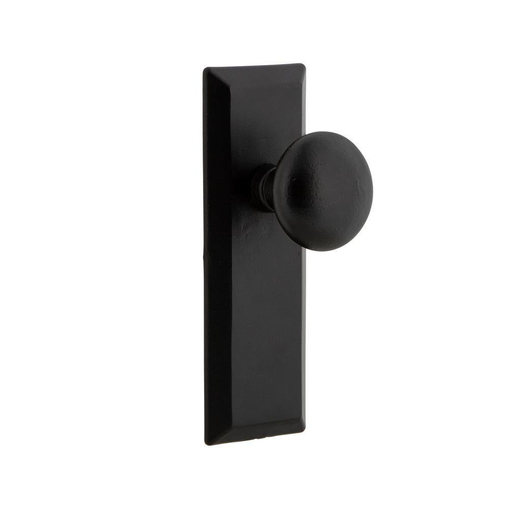 Keep Plate 2-3/4 in. Backset Black Iron Privacy Bed/Bath with Left-Handed Keep Door Knob