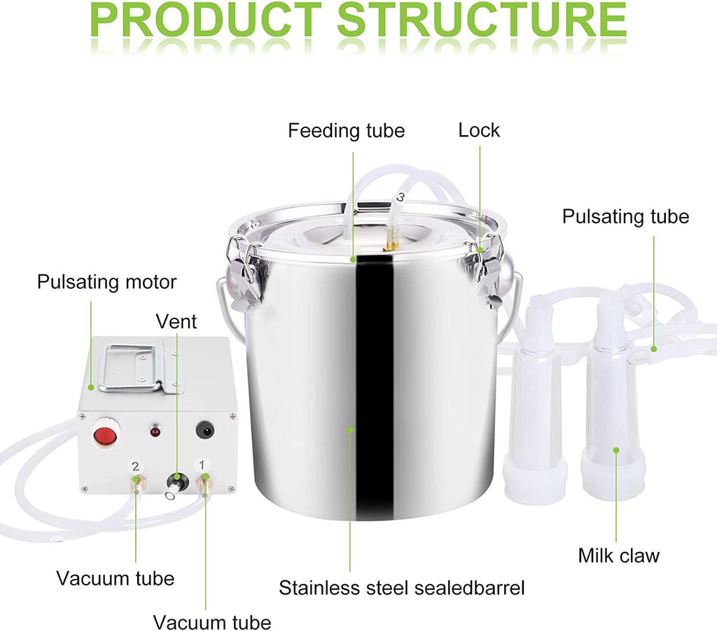 Msfullsea Electric Goat Cow MilMachine Vacuum Pump Milker MilMachine Electric Single Bucket Piston Vacuum Pulsation MilMachine (For Goat, 7L)