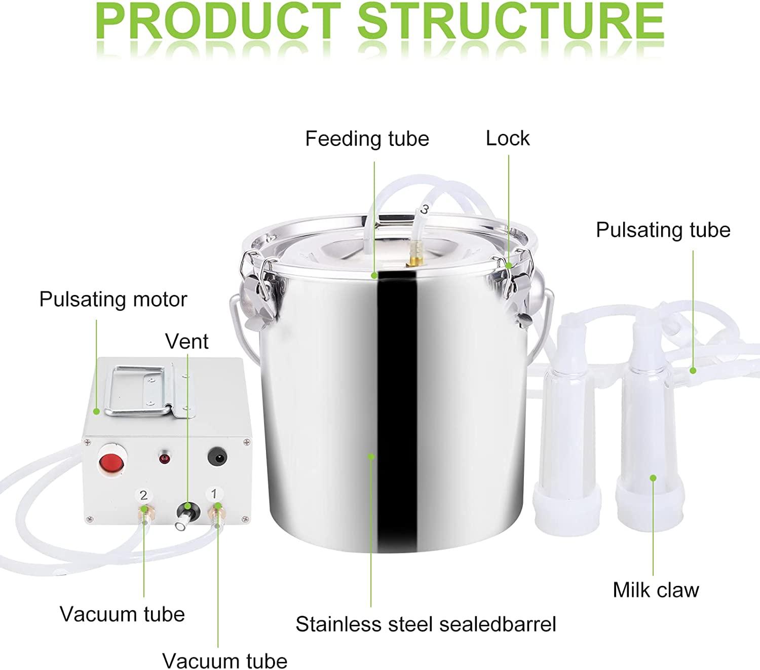 Msfullsea Electric Goat Cow MilMachine Vacuum Pump Milker MilMachine Electric Single Bucket Piston Vacuum Pulsation MilMachine (For Goat, 7L)