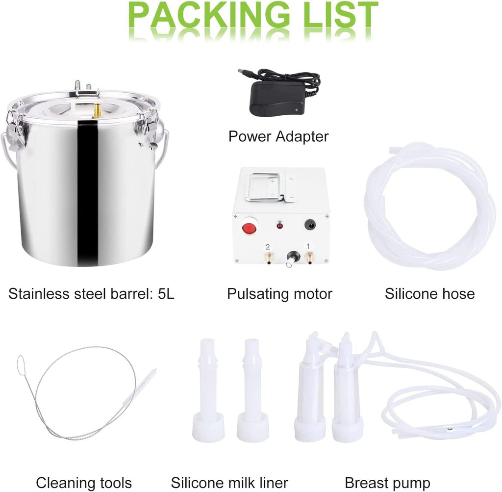 Msfullsea Electric Goat Cow MilMachine Vacuum Pump Milker MilMachine Electric Single Bucket Piston Vacuum Pulsation MilMachine (For Goat, 7L)