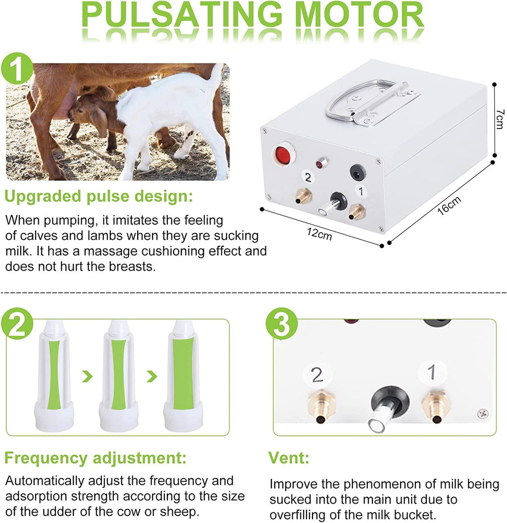 Msfullsea Electric Goat Cow MilMachine Vacuum Pump Milker MilMachine Electric Single Bucket Piston Vacuum Pulsation MilMachine (For Goat, 7L)