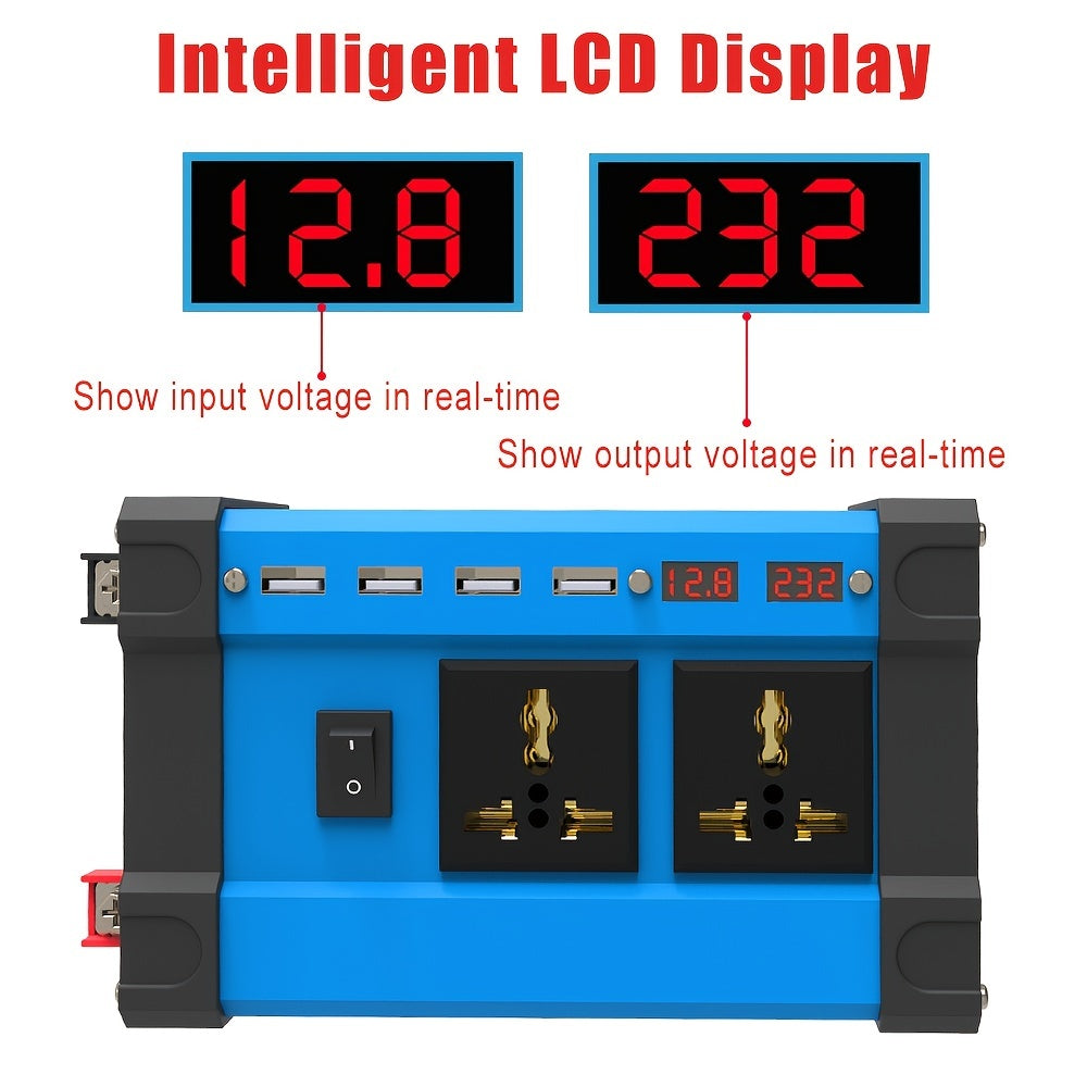 400W Power Inverter: DC 12V to AC 110V with 2 Universal Sockets, 4 USB Chargers &amp; LED Display