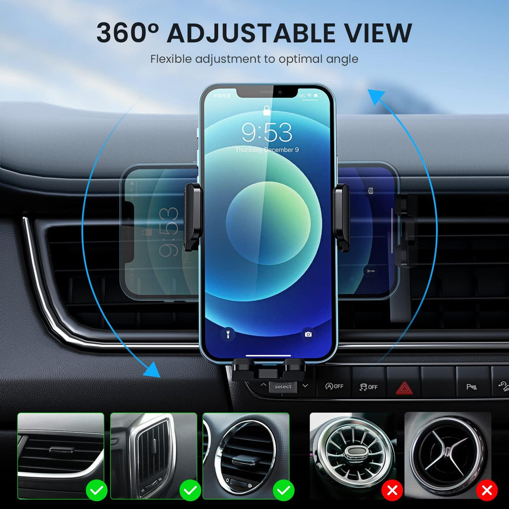 Qifutan Car Phone Holder Mount [Upgraded Metal Hook Clip] Air Vent Cell Phone Holder Car Phone Mount Cradle with Adjustable Vent Clip [Firmly Grip &amp; Never Slip] Fit for All iPhone Android Smartphones