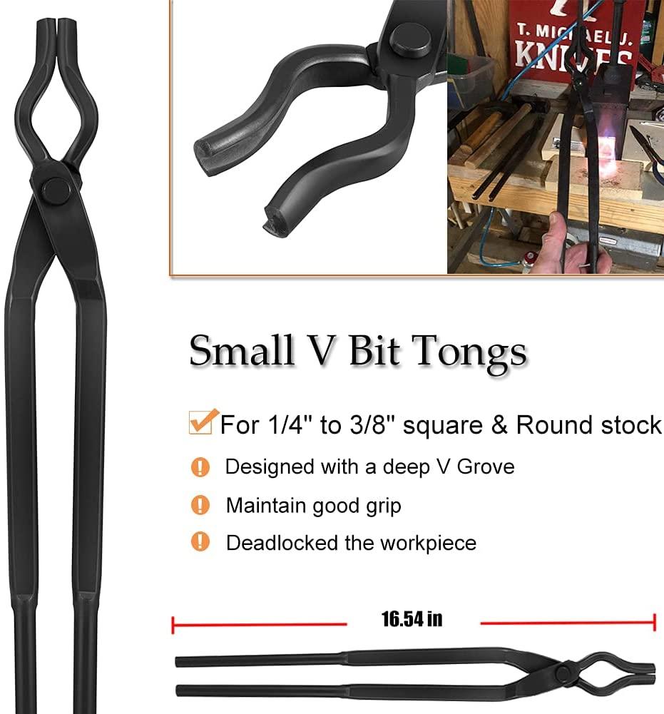 Extra Starter Blacksmith Tongs Set  Replacement Tongs, Includes Spike Tongs, Flat Jaw Tongs, Bolt Tongs, Pick-up Tongs, Hook Jig-Superior Blacksmith Tongs Black(8 PCS)