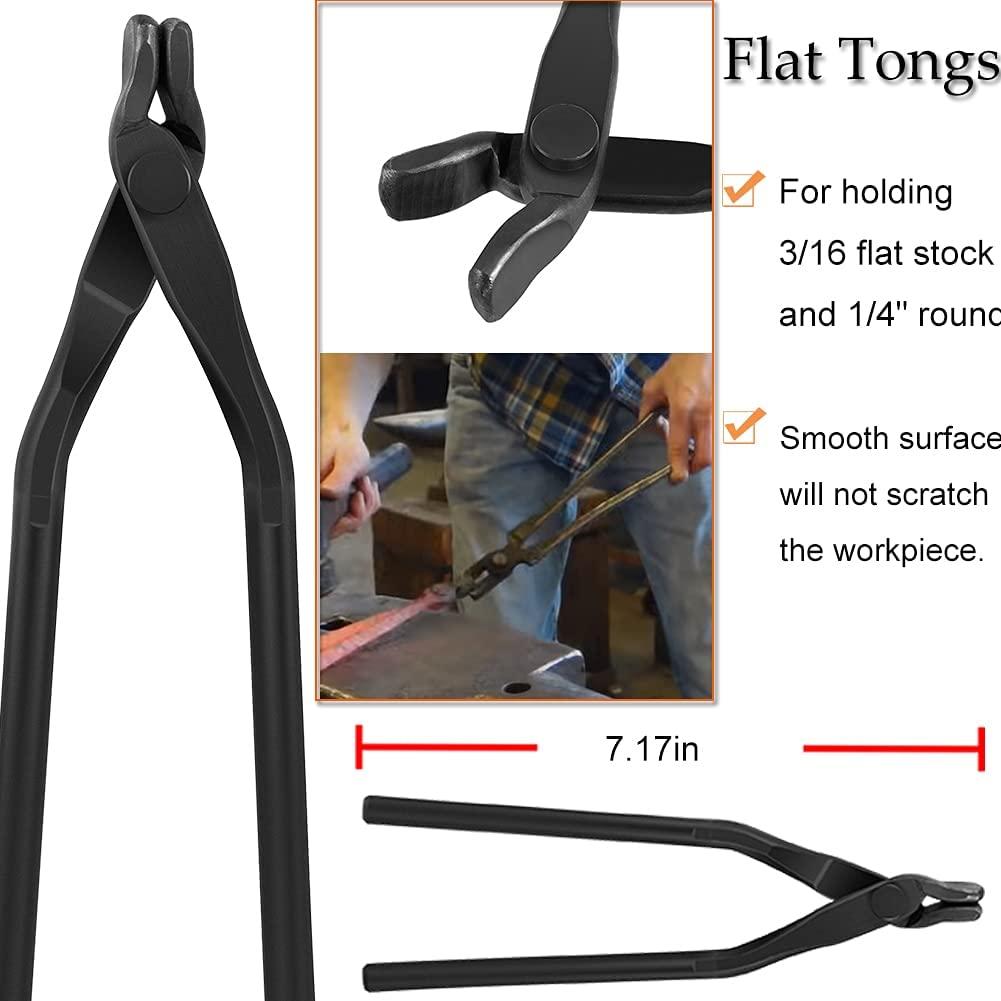 Extra Starter Blacksmith Tongs Set  Replacement Tongs, Includes Spike Tongs, Flat Jaw Tongs, Bolt Tongs, Pick-up Tongs, Hook Jig-Superior Blacksmith Tongs Black(8 PCS)