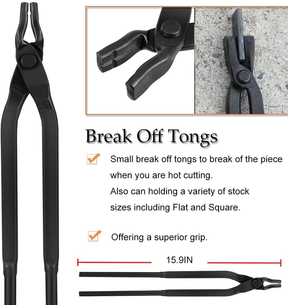Extra Starter Blacksmith Tongs Set  Replacement Tongs, Includes Spike Tongs, Flat Jaw Tongs, Bolt Tongs, Pick-up Tongs, Hook Jig-Superior Blacksmith Tongs Black(8 PCS)
