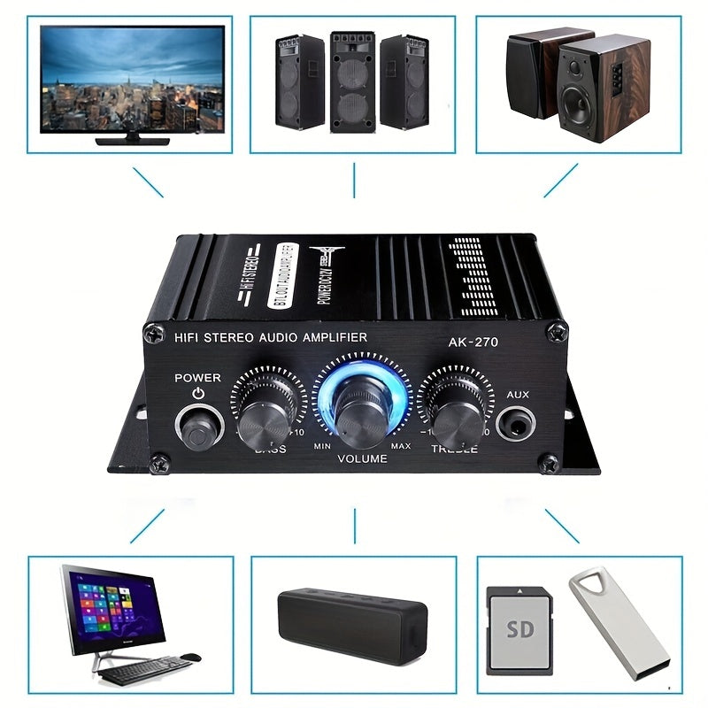 400W Mini Power Amplifier: Get Crystal Clear Audio With 2.0 Stereo Sound For Home/Car Theater System