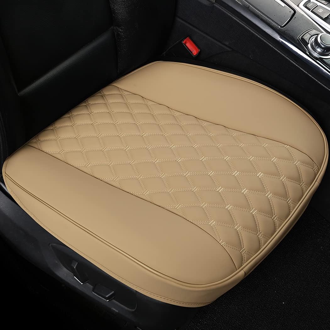 Black Panther PU Car Seat Cover, Front Seat Protector Compatible with 95% Vehicles,Embroidery,Anti-Slip &amp; Full Wrapping Bottom (W 21.26''×D 20.86”)(1Piece,Beige)