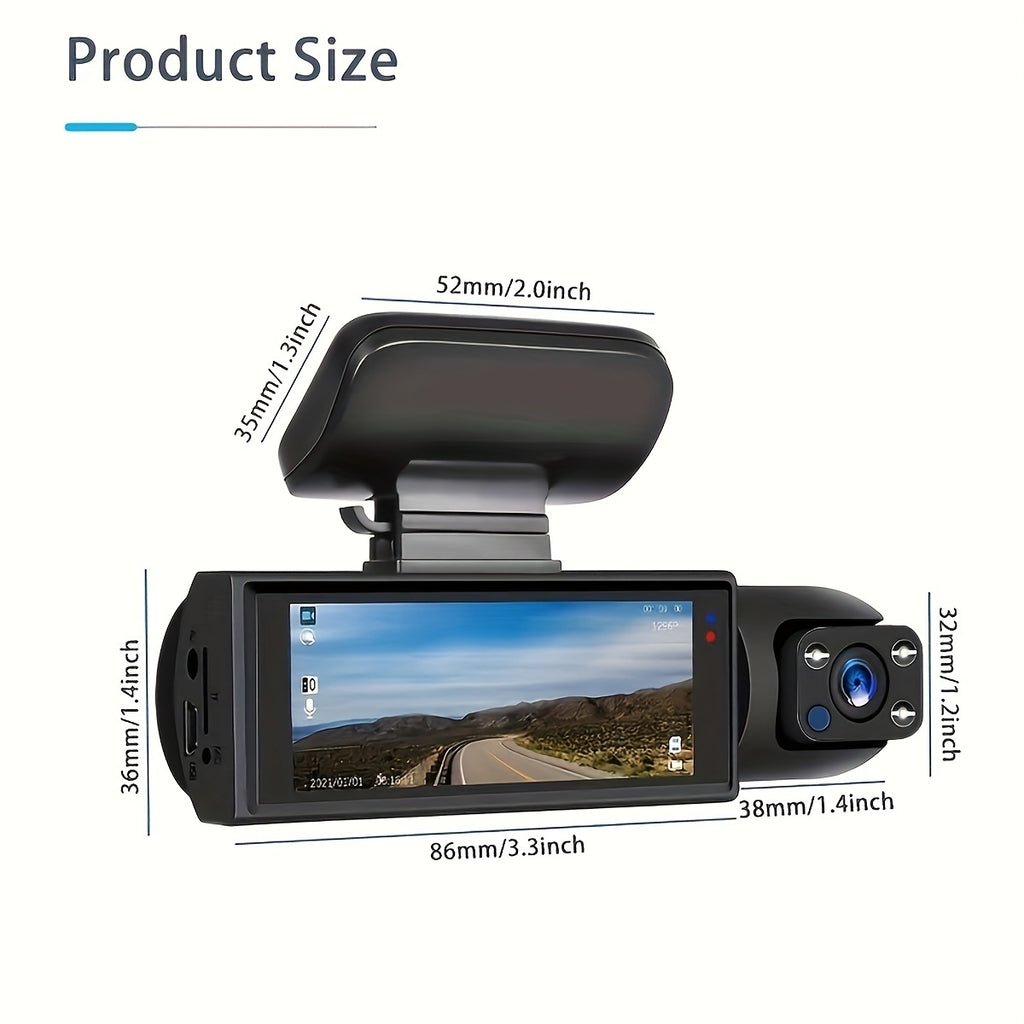 64GB Card,Dash Cam For Cars,1080P Dual Camera, Front Inside,3.16 Inch IPS Screen,G Sensor High Definition Night Vision Loop Record,Wide Angle