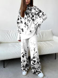 Women's Fashion Black And White Contrast Floral Print Suit