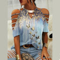 Fashion Round Neck Short Sleeve Butterfly Print T-shirt