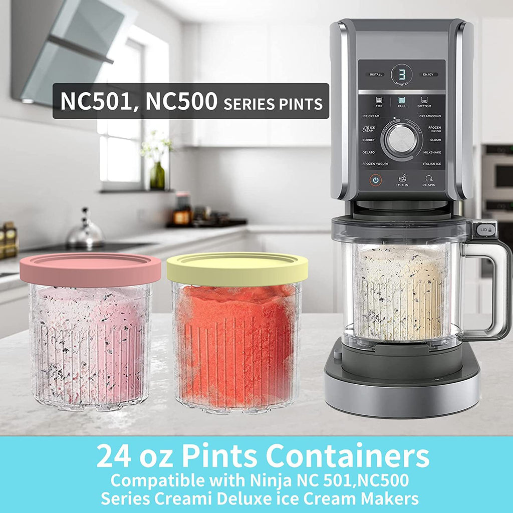 Ninja XSKPNTLD2 Creami Deluxe Pints 4 Pack, Compatible with NC500 Series Creami  eluxe Ice Cream Makers, BPA-Free & Dishwasher Safe