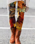 colorful leaves print leggings casual milk fabric pants