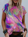Casual Color Printed Round Neck T-shirt