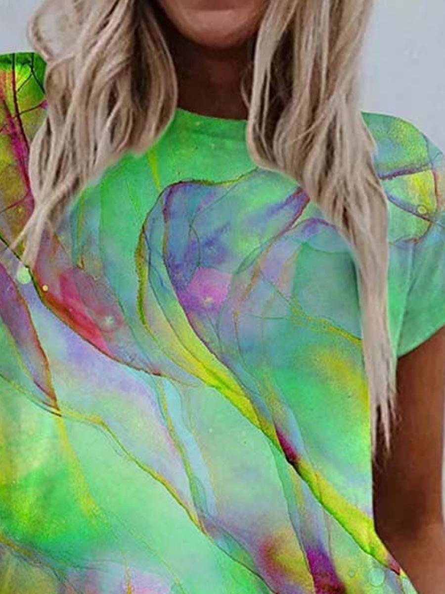 Casual Color Printed Round Neck T-shirt