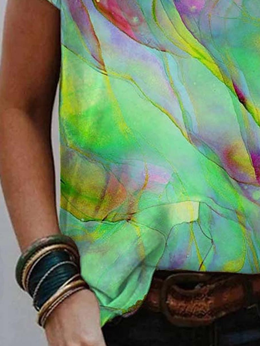 Casual Color Printed Round Neck T-shirt