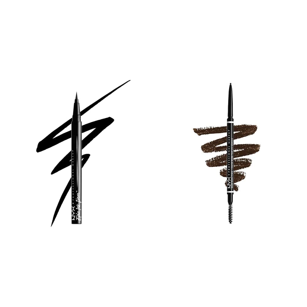 NYX PROFESSIONAL MAKEUP Epic Ink Liner, Waterproof Liquid Eyeliner - Black, Vegan Formula &amp; Micro Brow Pencil, Eyebrow Pencil - Espresso