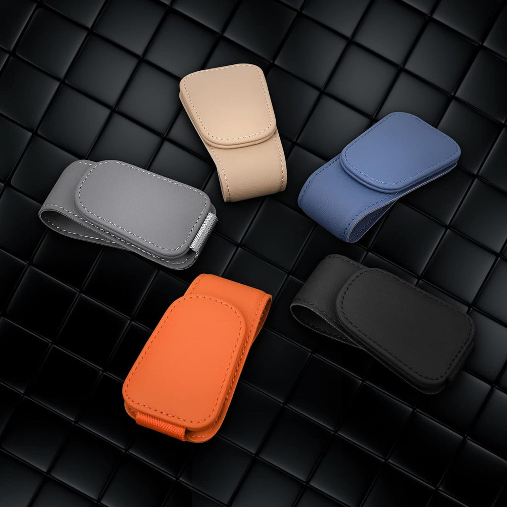 Sunglass Holder for Car Visor Sunglasses Clip Magnetic Leather Glasses Eyeglass Holder Truck Car Interior Accessories Universal for Woman Man -Orange