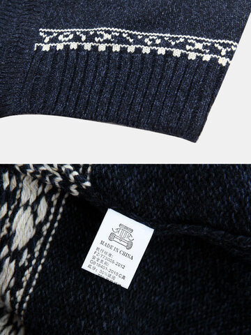 mens tribal style zipper stand collar casual knitted sweater cardigan