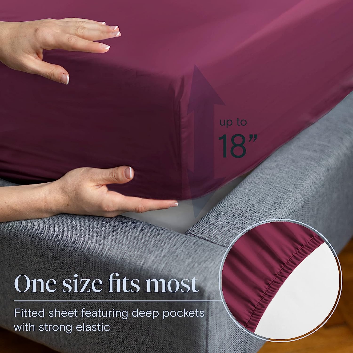 LuxClub 7 PC Split King Sheet Set Bamboo Sheets Deep Pockets 18" Eco Friendly Wrinkle Free Cooling Sheets Machine Washable Hotel Bedding Silky Soft - Eggplant Split King