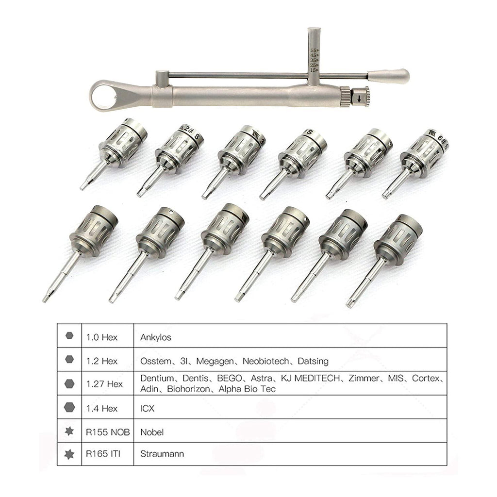 Dental Implant Torque Wrench Ratchet 12Pcs Drivers &amp; 1Pc Wrench Kit Box (Tiantian)