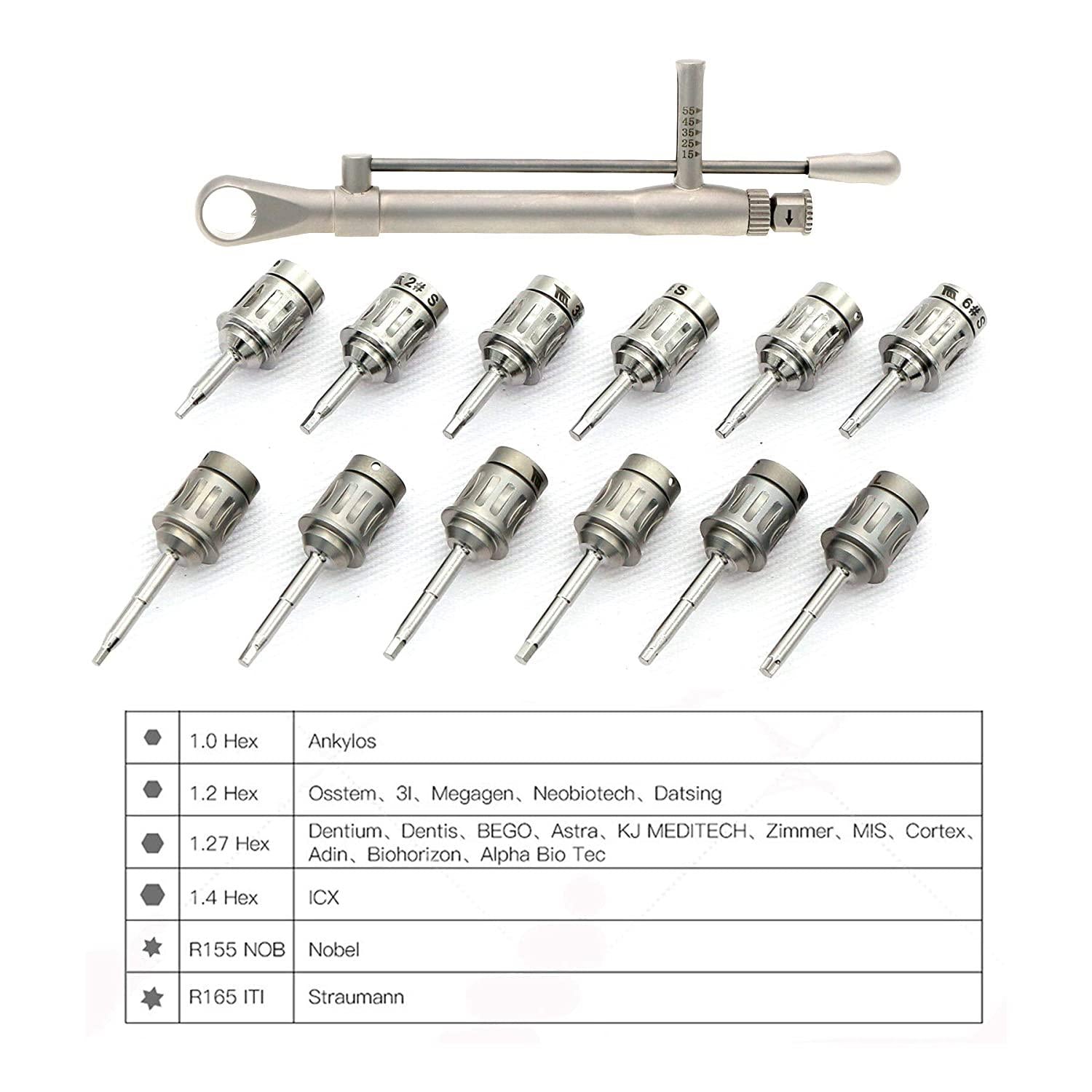 Dental Implant Torque Wrench Ratchet 12Pcs Drivers &amp; 1Pc Wrench Kit Box (Tiantian)