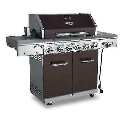 Propane Gas Grill 6-Burner 4-Wheels  Steel Side Burner Mocha