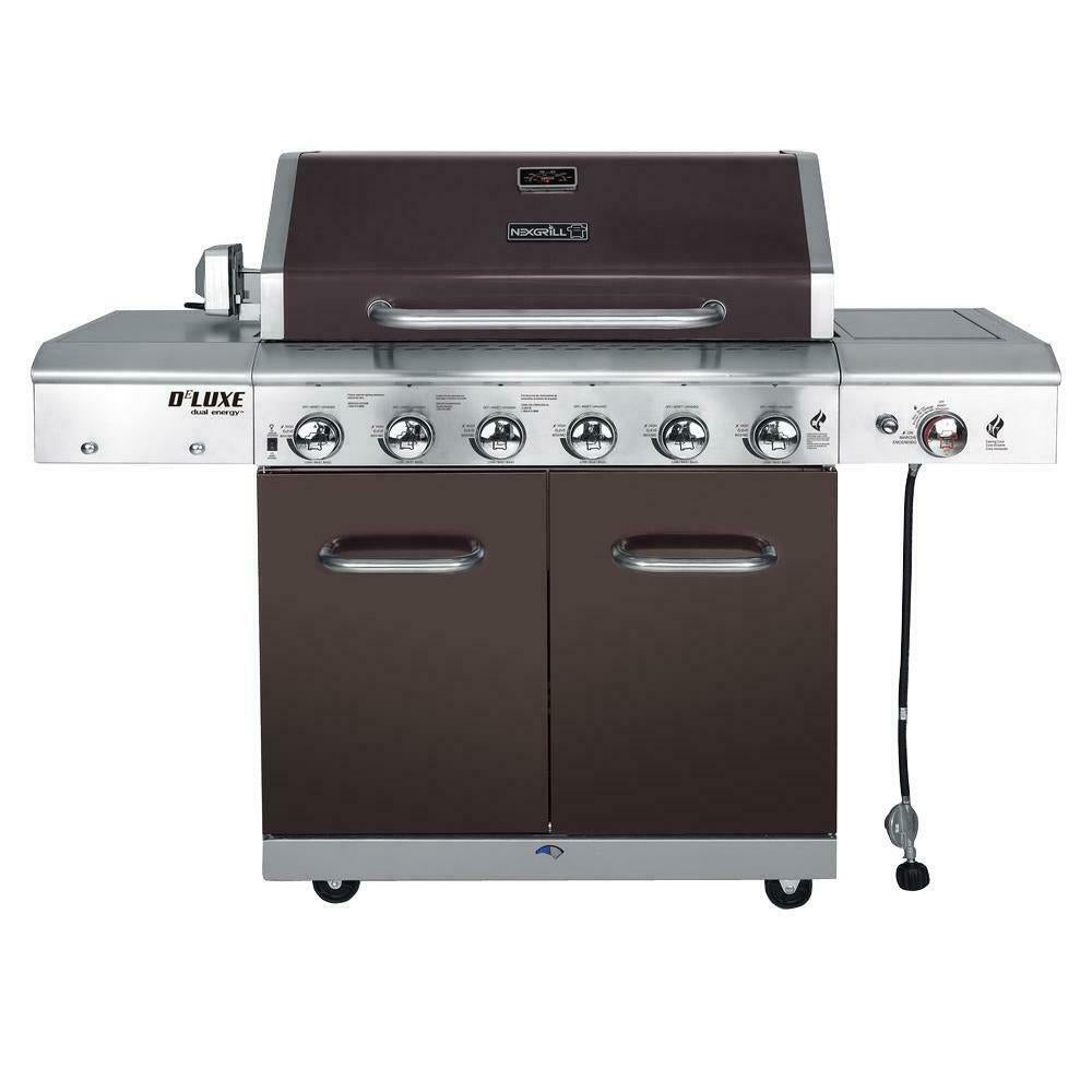 Propane Gas Grill 6-Burner 4-Wheels  Steel Side Burner Mocha