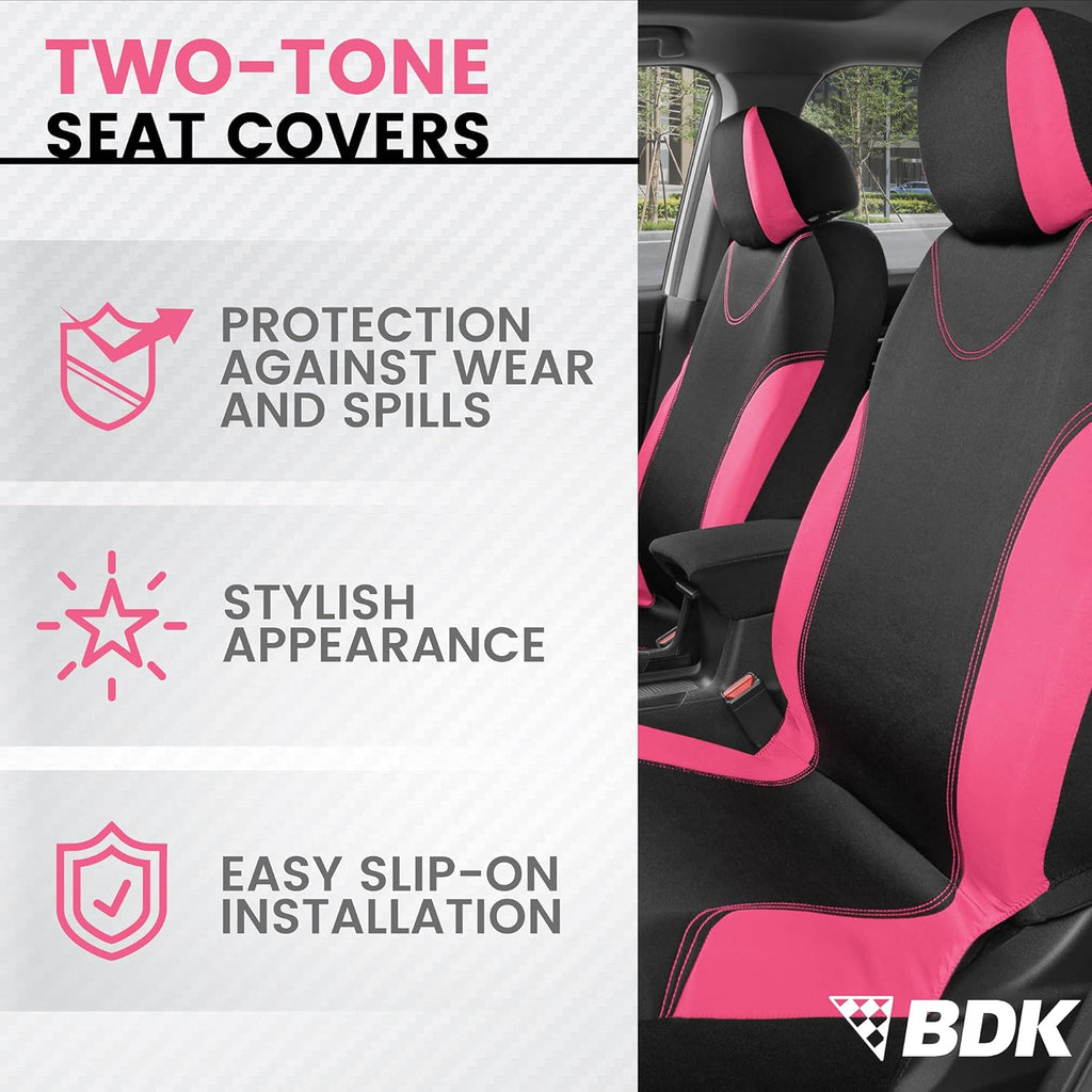 BDK UltraSleek Pink Seat Covers for Cars, Two-Tone Front with Matching Back Car Seat Cover, Made to Fit Most Auto Truck Van SUV, Interior Car Accessories, Full Set