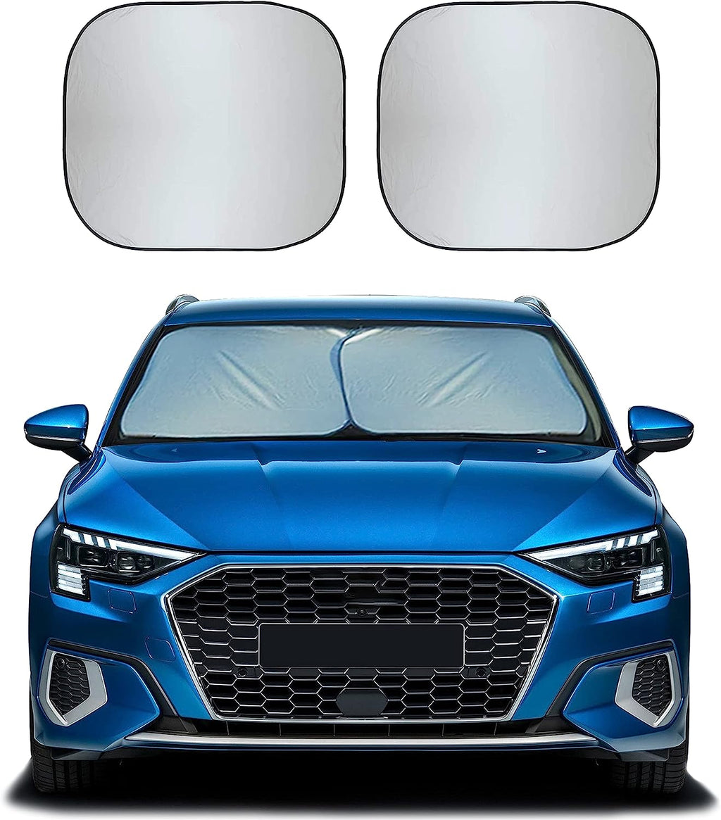 EcoNour 2-Piece Car Shade Front Windshield, Durable 230T Polyester Car Window Shades Blocks UV Rays, Foldable Automotive Interior Accessories for Sun Protection, Small (23.5 in x 29 in)