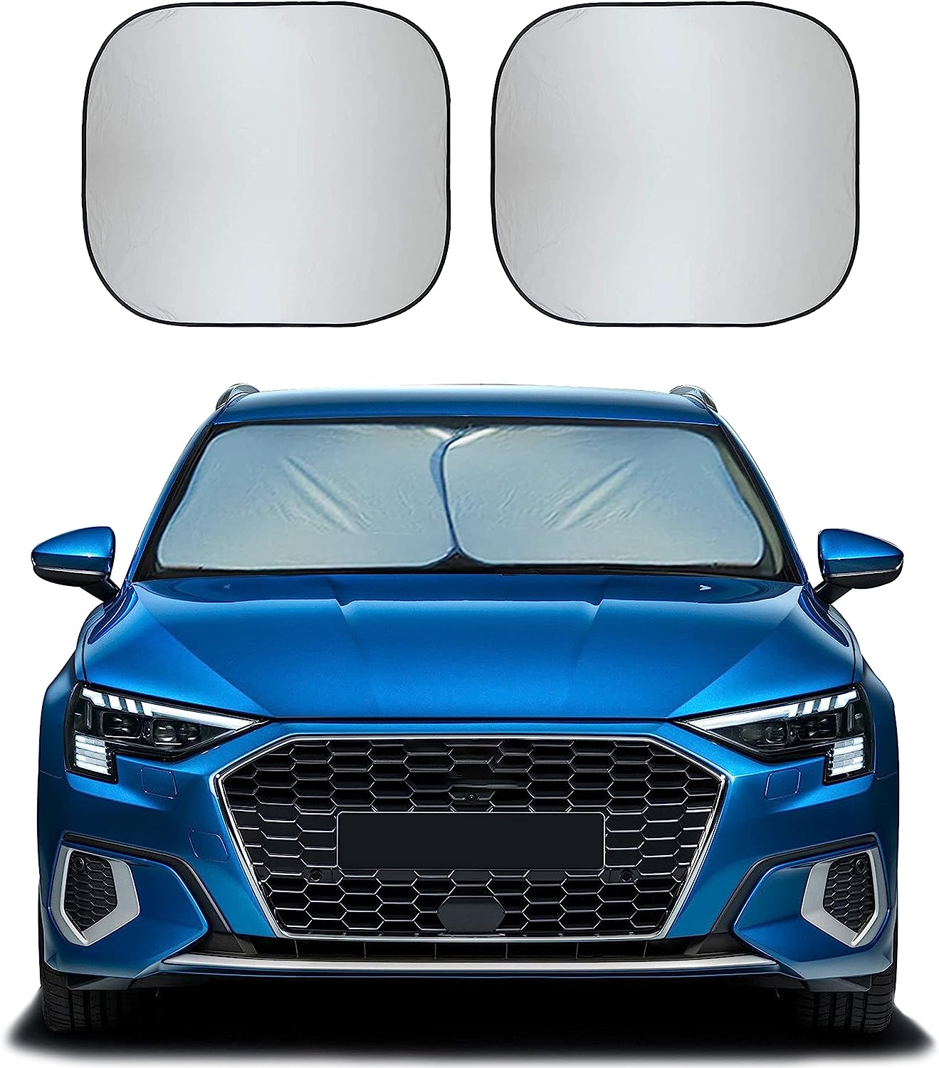 EcoNour 2-Piece Car Shade Front Windshield, Durable 230T Polyester Car Window Shades Blocks UV Rays, Foldable Automotive Interior Accessories for Sun Protection, Small (23.5 in x 29 in)