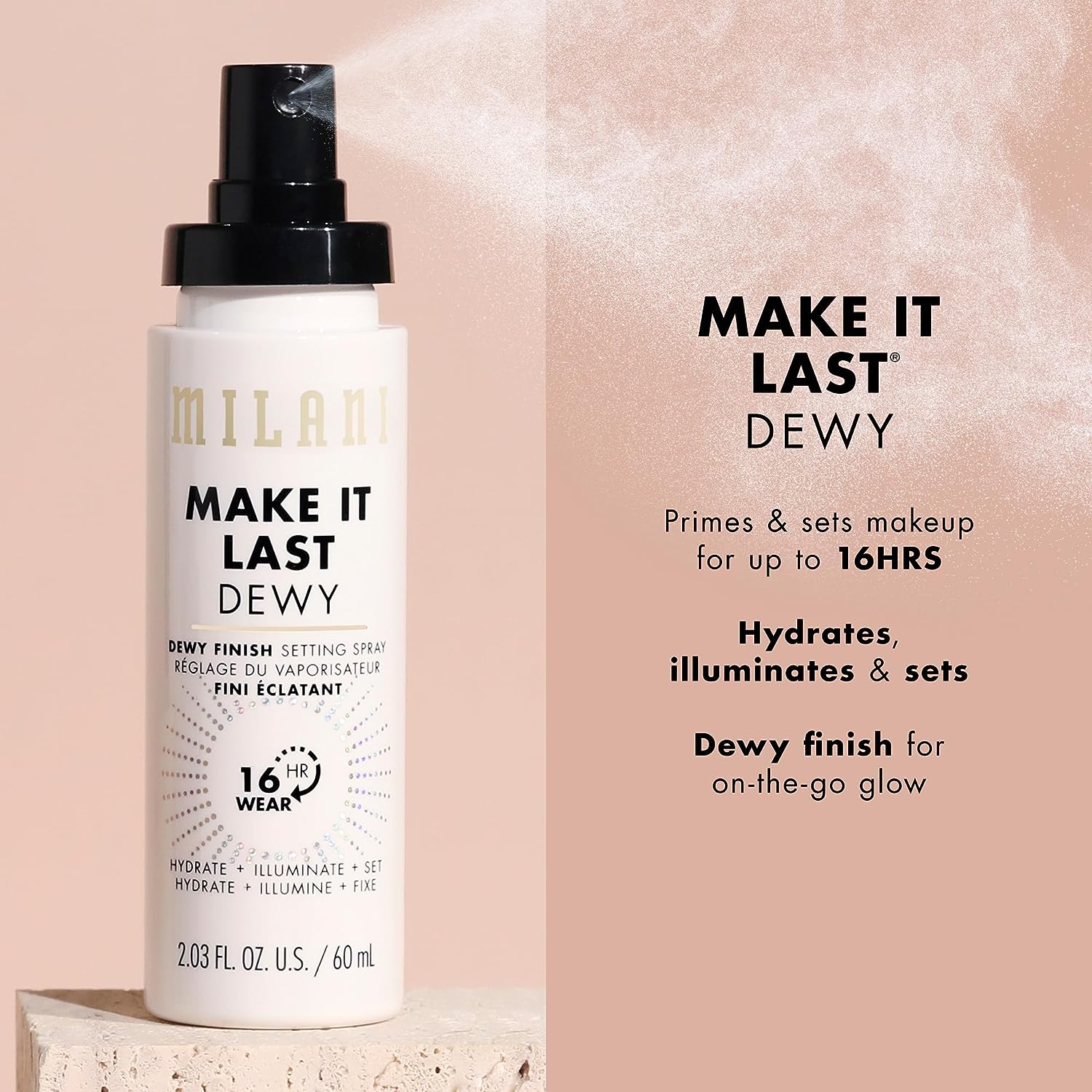 Milani Make It Last - Dewy Setting Spray 3 in 1- Hydrate + Illuminate + Set, Makeup Finishing Spray - Makeup Primer &amp; Hydrating Setting Spray - 2 Pack