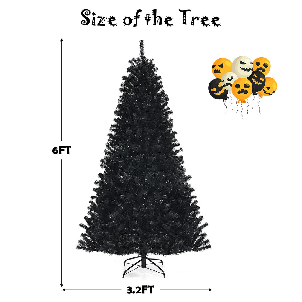 Gymax 6 FT Pre-lit Black Halloween Tree Artificial Hinged Christmas Tree