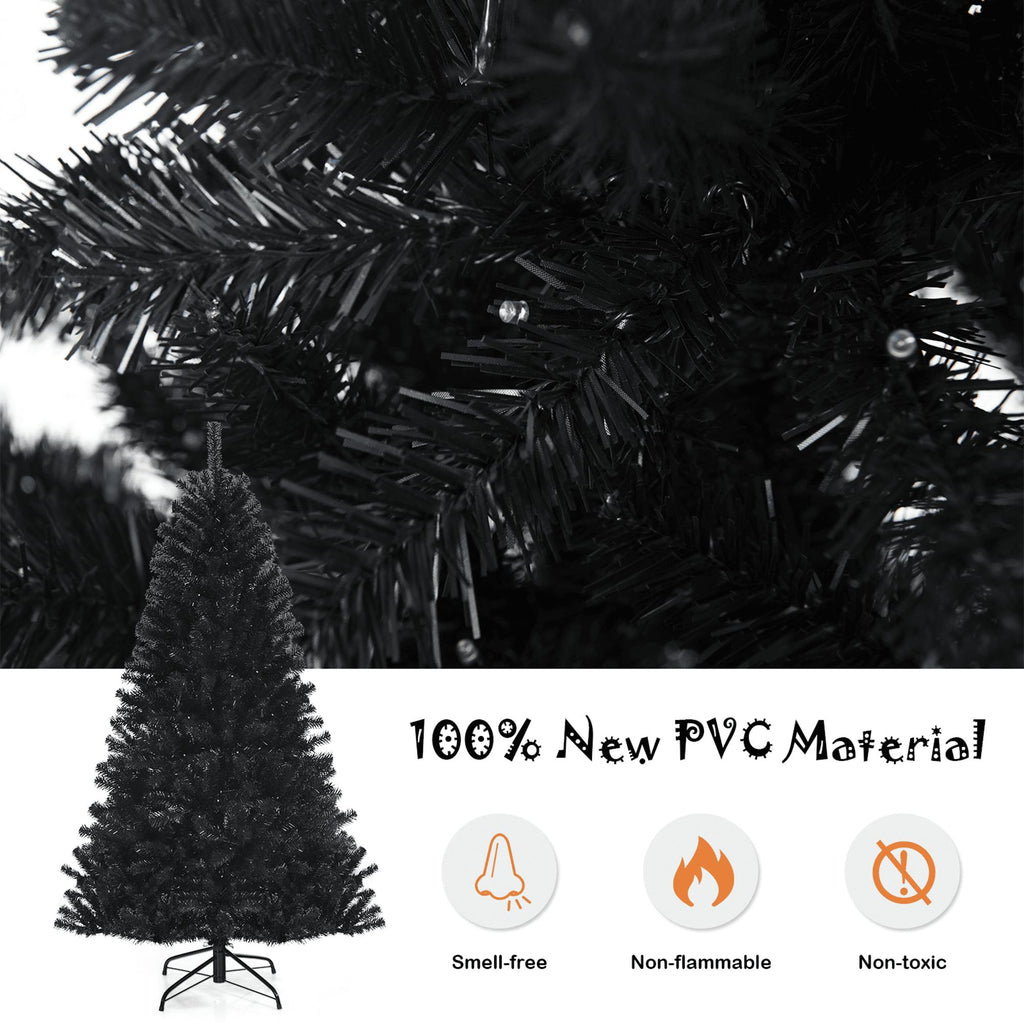 Gymax 6 FT Pre-lit Black Halloween Tree Artificial Hinged Christmas Tree