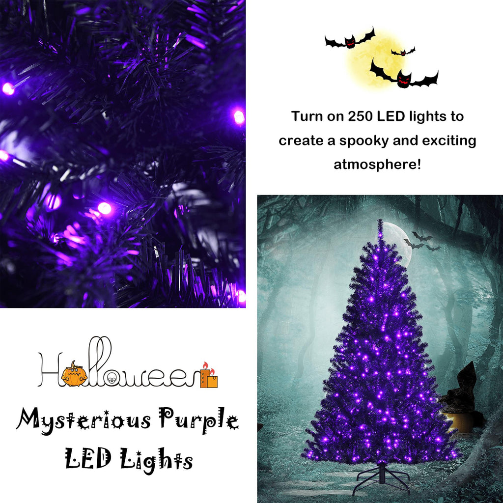 Gymax 6 FT Pre-lit Black Halloween Tree Artificial Hinged Christmas Tree