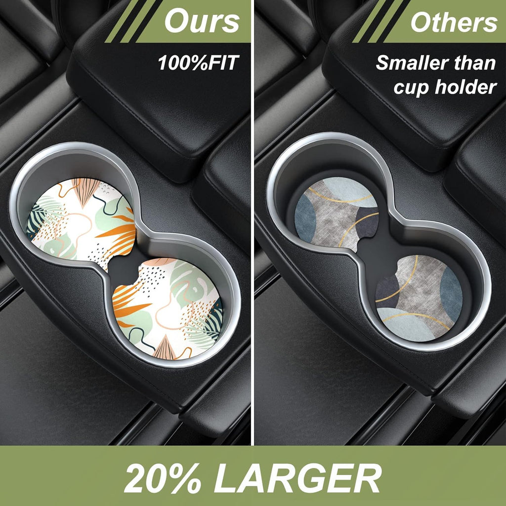 Nipichsha Car Cup Holder Coasters, Car Coasters for Cup Holders, 2 Pack Anti Slip Insert Coasters, Rubber Car Cup Mat with A Finger Notch, Cute Car Interior Accessories for Women Men(Boho Leaves)