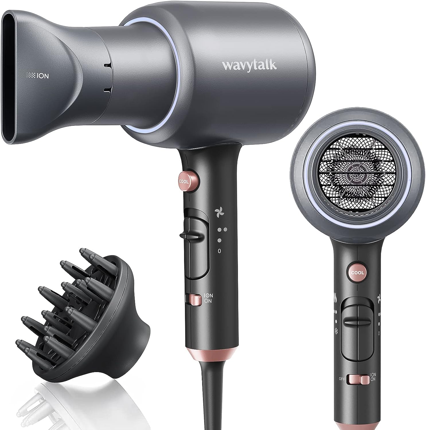 Wavytalk Ionic Hair Blow Dryer with Diffuser for Curly Hair Professional Salon Attachment Diffuser and Concentrator Nozzle for Women Styling Natural
