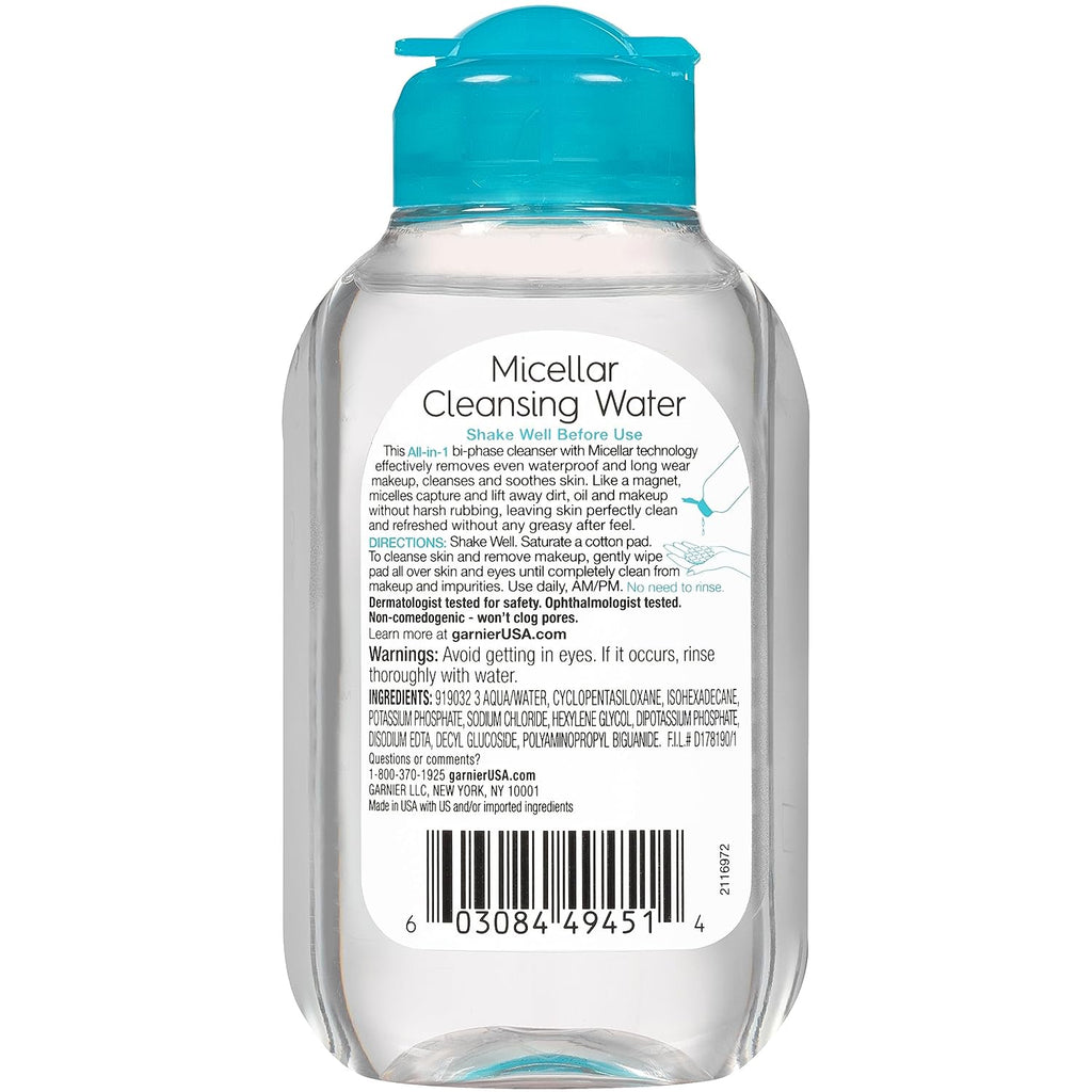 Garnier SkinActive Micellar Cleansing Water, For Waterproof Makeup, 3.4 Fl Oz