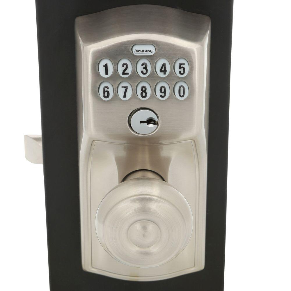 Camelot Satin Nickel Electronic Door Lock with Georgian Door Knob Featuring Flex Lock