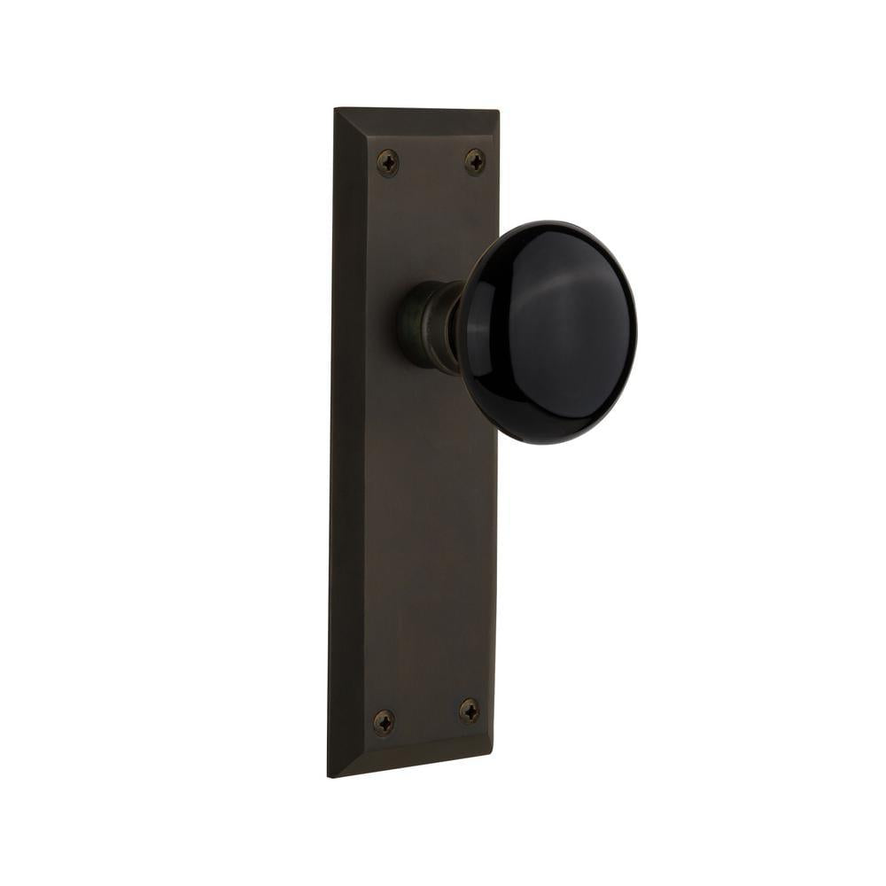 York Plate 2-3/8 in. Backset Oil-Rubbed Bronze PassaHall/Closet Black Porcelain Door Knob