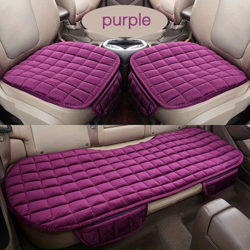 3-piece Set (52.36x19.29inch) Plush Plaid Thickened Insulation Car Seat Cushions - Car, SUV, And Truck Protectors - Car Accessories