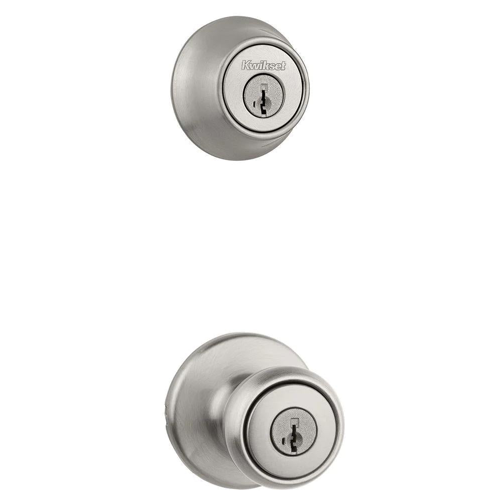 Tylo Satin Nickel Door Knob Combo Pack Featuring SmartKey Security with Microban Antimicrobial Technology