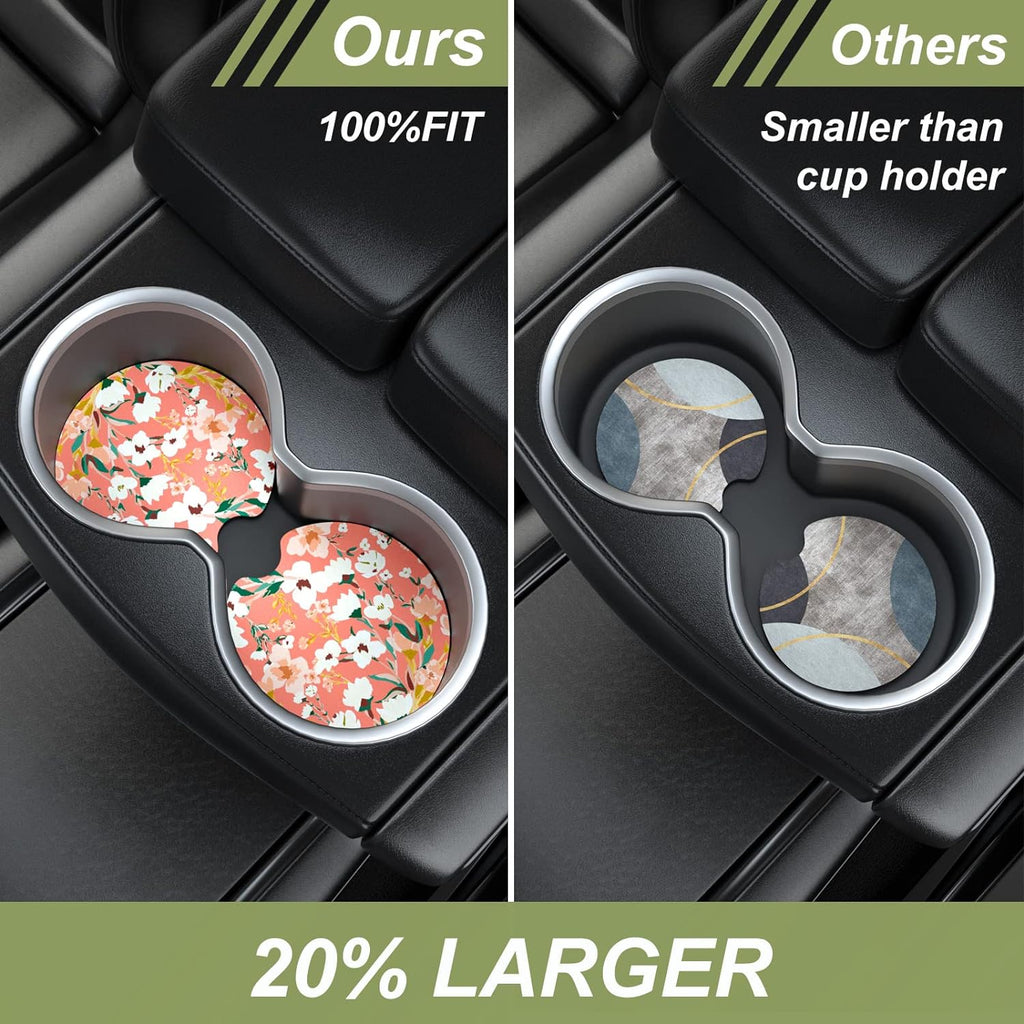 Nipichsha Car Cup Holder Coasters, Car Coasters for Cup Holders, 2 Pack Universal Anti Slip Insert Coasters, Rubber Car Cup Mat with A Finger Notch, Cute Car Interior Accessories for Women (Rosemary)