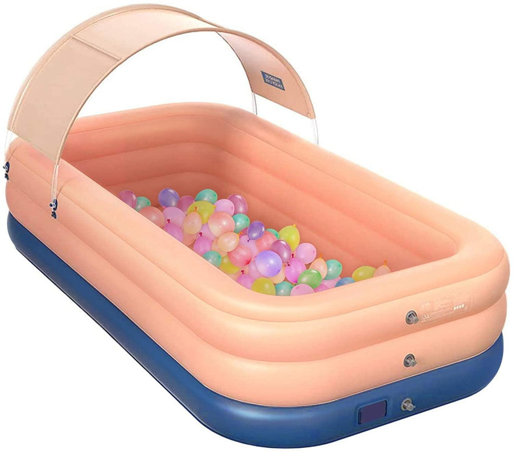 Family Inflatable Kiddie Swimming Pool - Inflatable LounPool with Sunshade Canopy Pool for Kids with One-Button Automatic Inflation,Outdoor Swim Center Water Party,Adults, Infant, Garden, Backyard